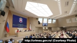 Заседание российского парламента Крыма. Симферополь, Крым. 12 апреля 2023 года