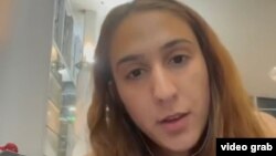 Armenia - Armenian-American activist Areni Margossian airs a video message from Zvartnots airport, Yerevan, August 2, 2023. 