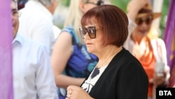 Янка Такева по време на протест на КНСБ пред парламента, 14 юли 2023 г.