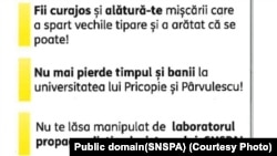 Îndemnul din afișele AUR, distribuite la SNSPA, la începutul anului universitar. 2 octombrie, 2023