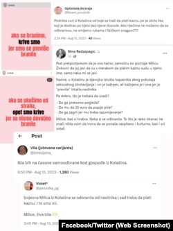 Dio poruka podrške Milici Živković na društvenim mrežama