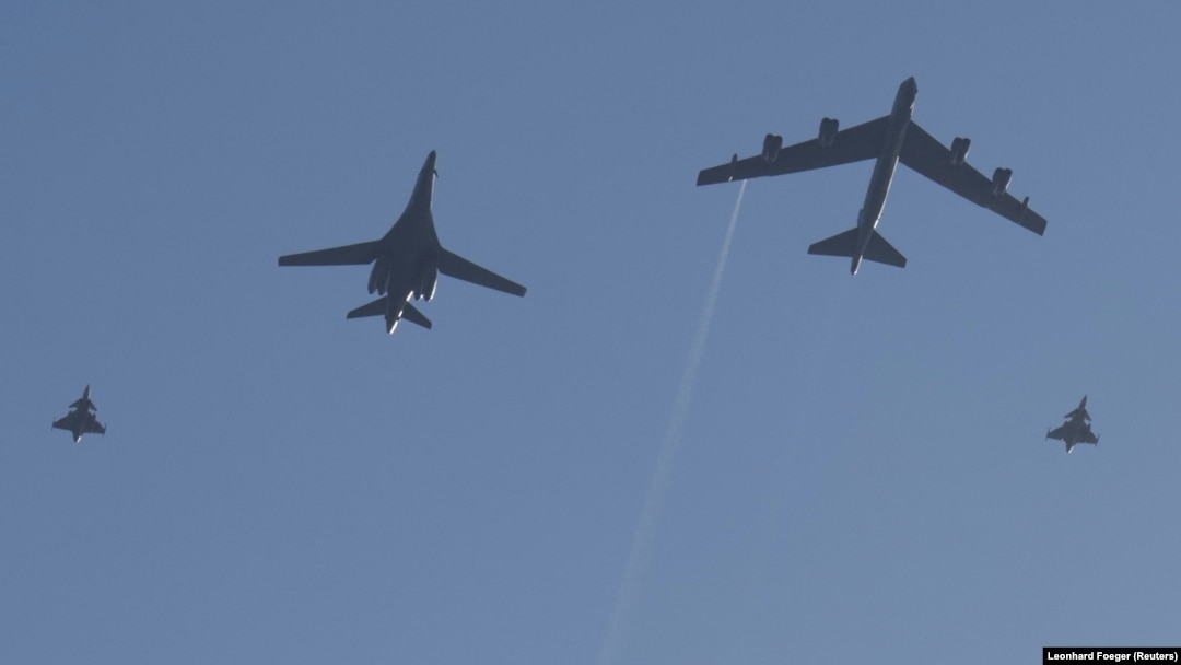 NATO aircraft, including a B-52 bomber, during an exercise over Sweden in January