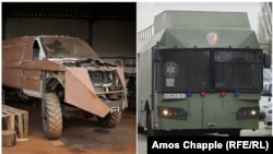 Cu ajutorul donațiilor strânse de un român, autovehicule vechi se transformă într-o flotă medicală blindată, ce poate fi folosită în apropierea liniei frontului. (Colaj foto)