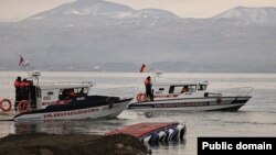 Armenia - Speedboats of the newly established water patrol service of the Armenian police are seen in Lake Sevan, December 9, 2023.