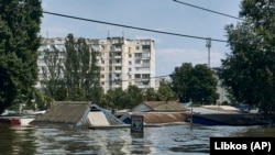A view of a flooded neighborhood in Kherson, Ukraine, on June 8.