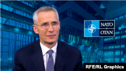 Jens Stoltenberg, secretar general al NATO, în timpul interviului acordat Europei Libere. El încurajează statele membre să își sporească producția de echipamente militare.