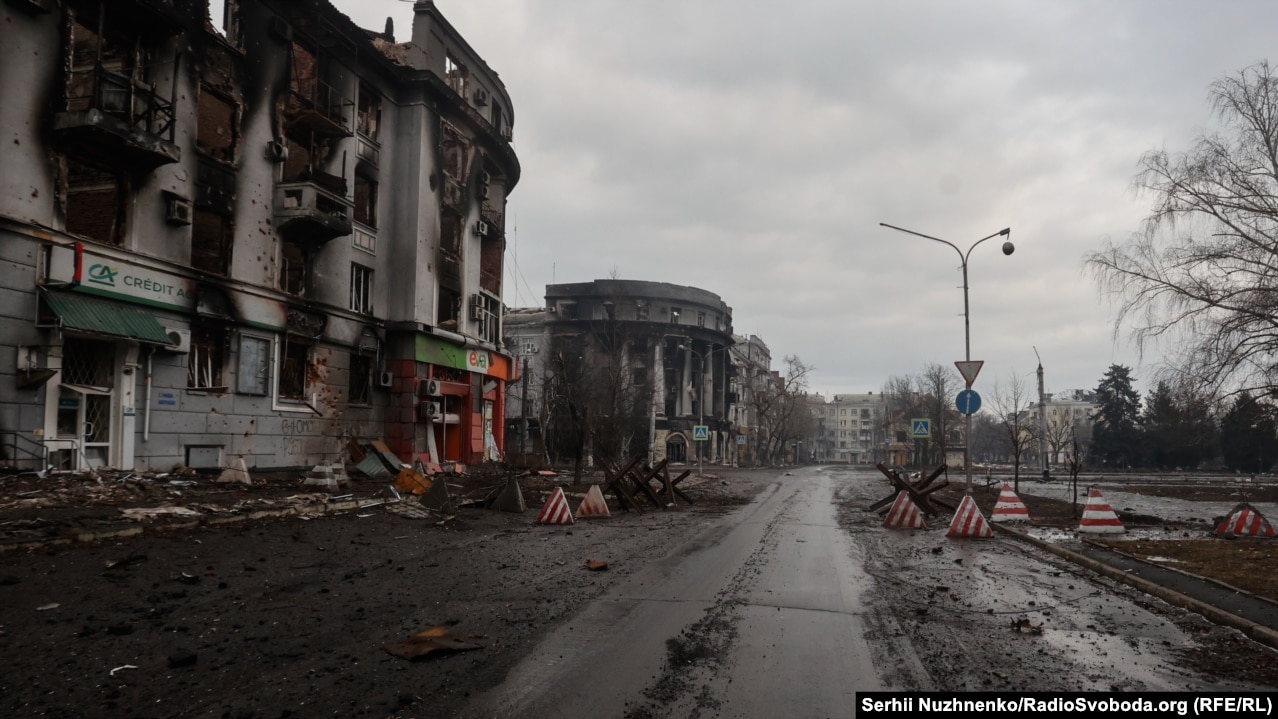 Trung tâm Bakhmut, ở Vùng Donetsk, chụp ngày 25 tháng 2 năm 2023.