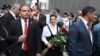 Armenia - Anna Hakobian, the wife of Prime Minister Nikol Pashinian, hears hostile chants as she visits the Armenian Genocide Memorial in Yerevan, April 24, 2024.