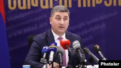 Armenia - Minister of Territorial Administration and Infrastructure Gnel Sanosian at a news conference in Yerevan, December 28, 2023.