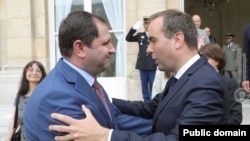 France - French Armed Forces Minister Sebastien Lecornu (right) meets Armenian Defense Minister Suren Papikian, Paris, June 20, 2023.