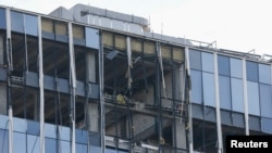 Последствия атаки беспилотника в Москве