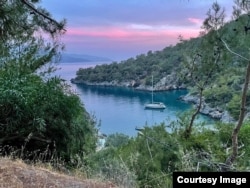 The Oikumena moored in a bay in southern Turkey.