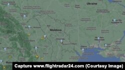 Captură de pe flightradar.com făcută marți, 14 februarie, la ora 14:55. 