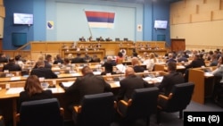 Members of parliament of Bosnian entity Republic of Srpska attend a session in Banja Luka on April 26.