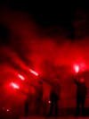 Поддржувачите на ВМРО-ДПМНЕ со факели ја прославуваат победата на нивниот претседателски кандидат Гордана Силјановска-Давкова во првиот круг од претседателските избори во Скопје, Северна Македонија.