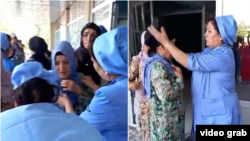 Video posted on social media purportedly shows Tajik medics demanding that visitors remove their hijabs before entering a hospital.