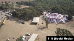 Лагерь фестиваля SUPERNOVA Sukkot Gathering после атаки ХАМАС. Вид с дрона. 8 октября 2023 года