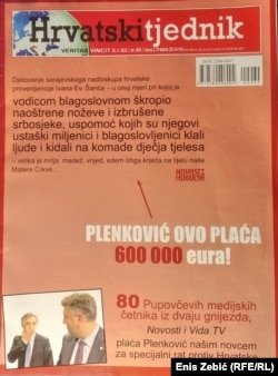 Naslovnica Hrvatskog tjednika u kojoj je objavljen sporni tekst