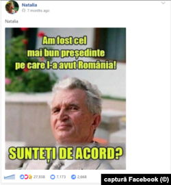 Câteva mii de oameni au răspuns „Adevărat” la postarea de pe pagina „Natalia” cu Nicolae Ceaușescu.