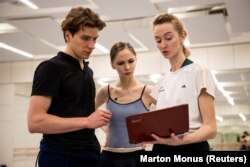 Russian dancer Boris Zhurilov and Muromtseva attend a dance class with master Irina Prokofiyeva.