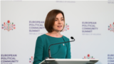 Președinta R. Moldova, Maia Sandu, susține un discurs în timpul summitului Comunității Politice Europene de la Bulboaca, 1 iunie 2023.