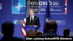Arhivska fotografija Blinkena na konferenciji za medije, nakon neformalnog ministra NATO šefova diplomatije u Oslu, Norveška 1. jun 2023.