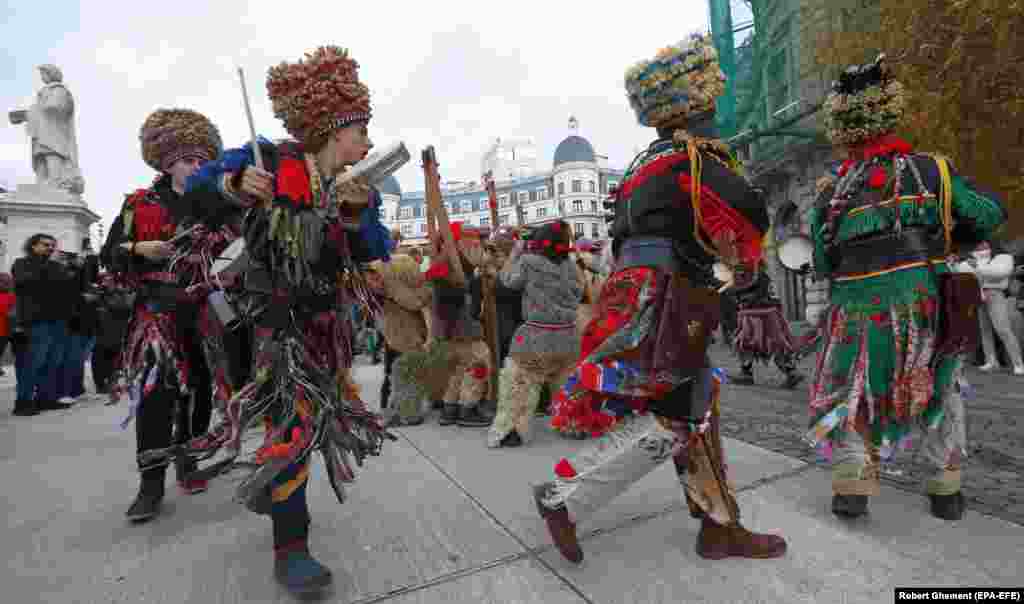 A group of &quot;bears&quot; are circled by musicians in Bucharest. Throughout the isolated villages of Romania, little-publicized festivals with roots in the country&#39;s pagan past can often be seen through the winter months.&nbsp;
