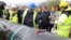 Serbian Energy Minister Dubravka Djedovic Handanovic (second from right) and EU Ambassador to Serbia Emanuele Giofre (third from right) visit the site of a planned Serbia-Bulgaria gas interconnector earlier this year. 