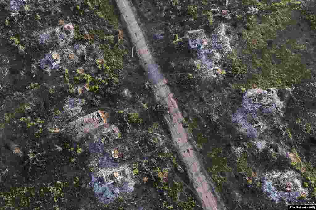 The devastated landscape of the recently liberated village of Klishchiyivka, located on the southern flank of Bakhmut, is seen from above on September 24. Ukrainian commanders have described the capture of Klishchiyivka and nearby Andriyivka as stepping stones to recapturing the devastated city of Bakhmut, which has taken on huge symbolic significance. &nbsp;