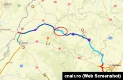 După inaugurare, bucata de 13,5 kilometri (încercuită cu roșu) între Suplacu de Barcău (Bihor) și Nușfalău (Sălaj) nu va avea continuitate pe autostradă la niciunul din capete, timp de câțiva ani.