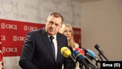 Milorad Dodik, predsednik Republike Srpske, na konferenciji za novinare posle sastanka Izvršnog odbora njegove stranke SNSD, Banja Luka, 2. februar 2024.