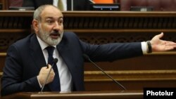 Armenian Prime Minister Nikol Pashinian facing questions in parliament on June 12