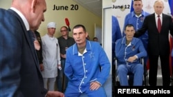 Слева: Андрей Кравцов при получении награды за подбитый "Леопард". Справа: он же на встрече с Владимиром Путиным 12 июня, за 8 дней до даты съемки первого фото.