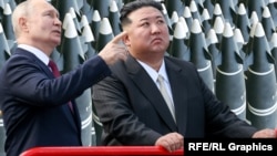 Kim Jong Un și Vladimir Putin (colaj)