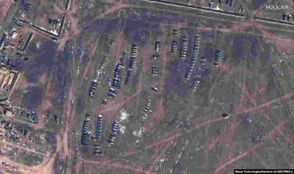 Russian tanks and artillery at a military base in Medvedivka. The Moscow-appointed leader of Crimea, Sergei Aksyonov told reporters on April 11 that Russian forces on the peninsula had built &ldquo;modern, in-depth defenses&rdquo; and had &ldquo;more than enough&rdquo; troops and equipment to repel a possible Ukrainian assault.&quot;