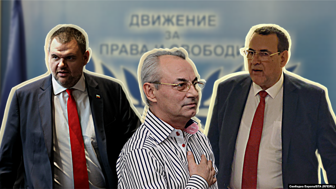 Колаж на Делян Пеевски, Ахмед Доган и Джевдет Чакъров