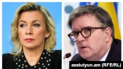 Composite photograph: Russian Foreign Ministry spokeswoman Maria Zakharova; U.S. Assistant Secretary of State for European and Eurasian Affairs James O'Brien