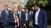 Armenia - Prime Minister Nikol Pashinian talks to Mayor Arush Arushanian (right) during a visit to Goris, August 19. 2023.