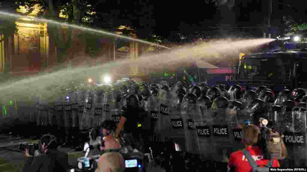 Georgian police used water cannons, tear gas, and batons against demonstrators in the nation&#39;s capital, Tbilisi, on May 1 after the legislature advanced a controversial &quot;foreign agent&quot; law. The bill had already fueled weeks of demonstrations, prompting a warning from Brussels that it could jeopardize Georgia&#39;s aspirations of joining the European Union.