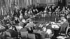 This image shows the first meeting of the North Atlantic Council in September 1949.<br />
<br />
One month before this Washington D.C. meeting, a treaty signed by the United States, Canada, the United Kingdom, and nine other European countries came into force, heralding the foundation of the North Atlantic Treaty Organization.&nbsp;