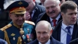 Шойгу, Лукашенко і Путін на параді на Красній площі в Москві. 9 травня 2024 року 