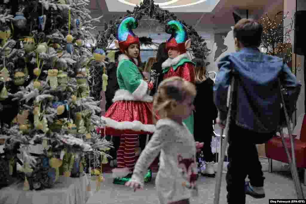 Patients at the Ohmatdyt hospital in Kyiv take part in the celebration of St. Nicholas Day on December 6.&nbsp;