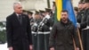 Ukrainian President Volodymyr Zelenskiy (right) attends a welcoming ceremony with his Lithuanian counterpart, Gitanas Nauseda, while visiting Vilnius on January 10.