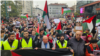 Bosnia and Heryegovina, protests in Sarajevo for the Palestinian people. Several hundred of people walking through the city center.