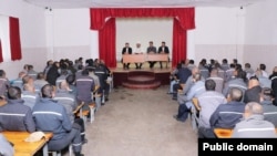 Kazakhstan - Nauryzbay kajy Taganuly, the grand mufty talks to prisoners sentenced for "religious extremism". Aktobe, 6 Oct 2023