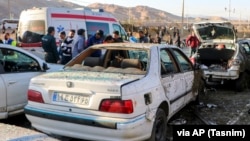 The aftermath of twin bombings in Kerman that killed scores of people on January 3. 