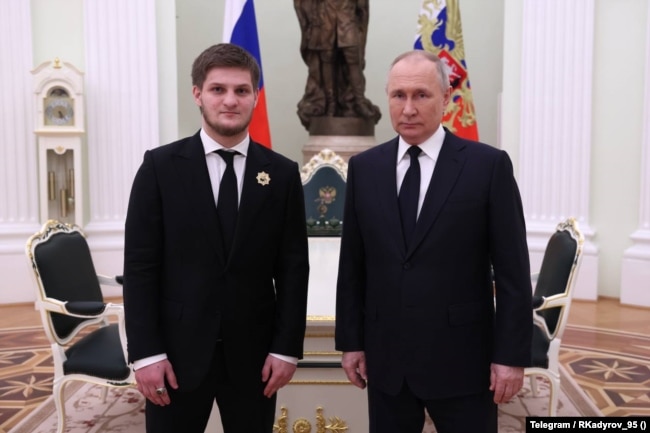 Russian President Vladimir Putin and Akhmat Kadyrov at the Kremlin in March.