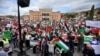 Protesters rallied in Sarajevo on October 22 in support for the Palestinian people. 