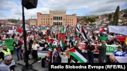 Protesters rallied in Sarajevo on October 22 in support for the Palestinian people. 