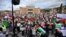 Protesters rallied in Sarajevo on October 22 in support for the Palestinian people. 